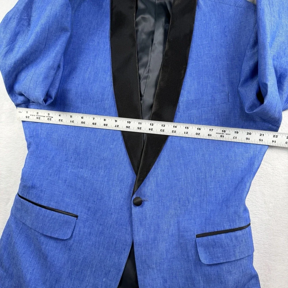 StudioSuits BESPOKE 3 Piece Tuxedo Linen Suit 44L 34x31 Vest Satin Stripe Shawl